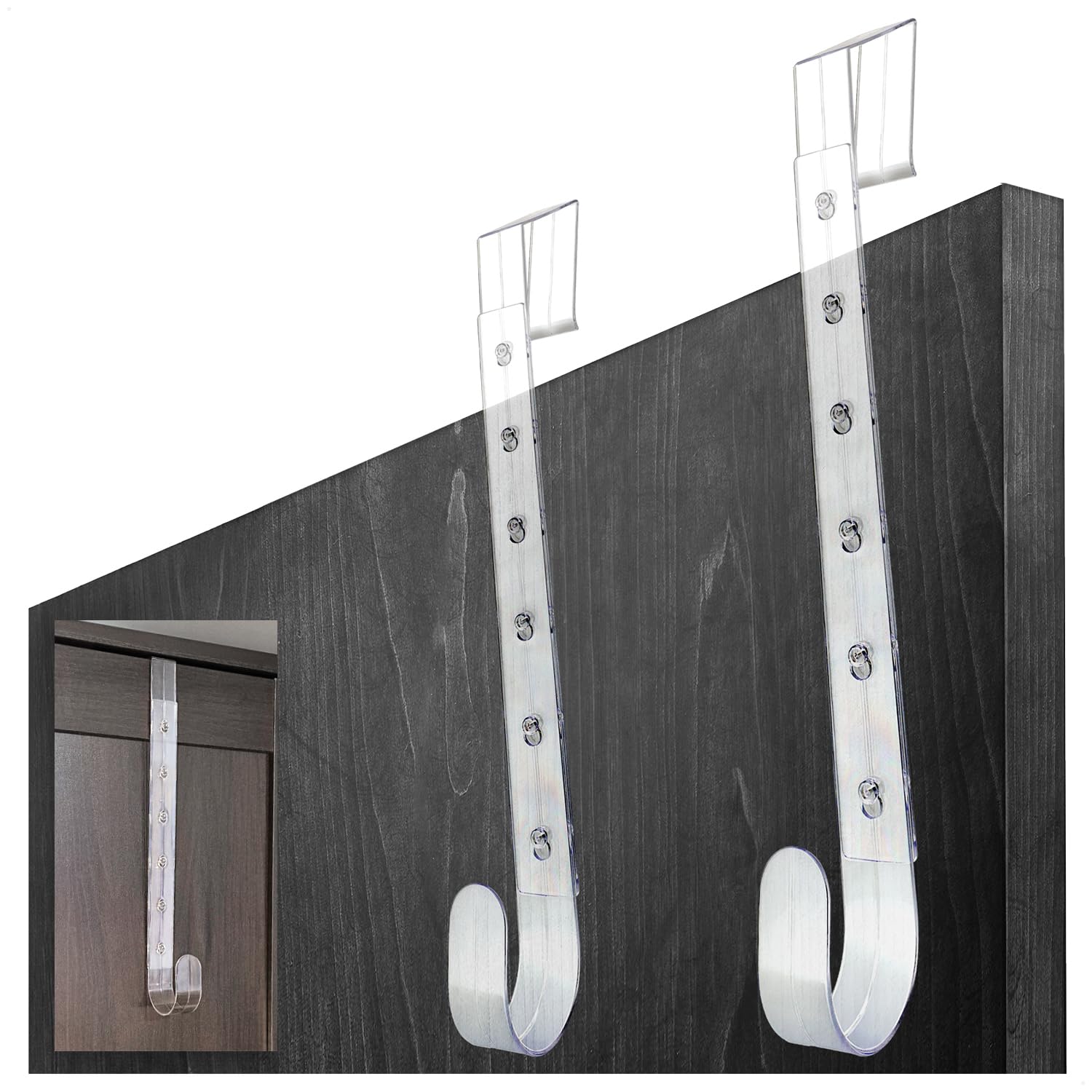 com-four® 2X Ganci per Porte in plastica Regolabili – Ganci Multiuso per Appendere ghirlande Decorative e Giacche – Facile Installazione Senza Foratura per Porte d'ingresso