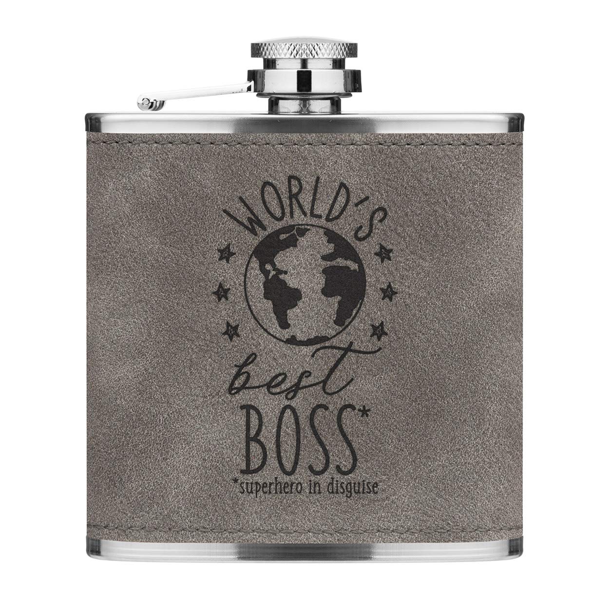 World's Best Boss 6oz pelle Sintetica Hip Flask Grigio Lusso