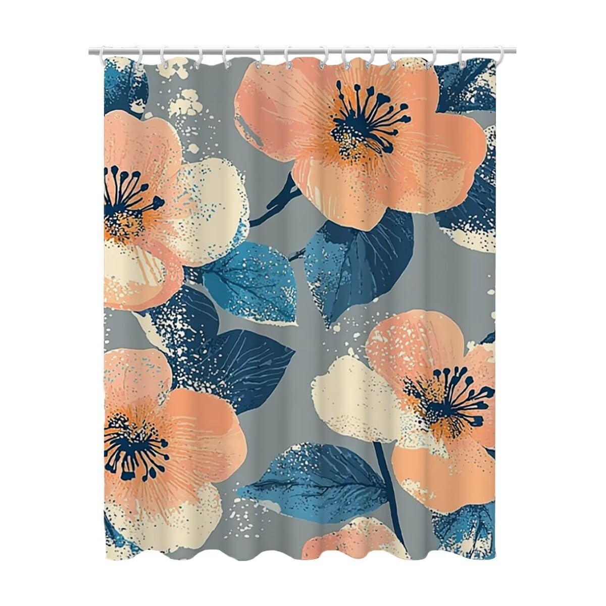 Rideaux de douche gris 120x200 cm à motif floral lavable pour baignoire