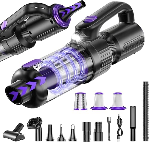 Aspiradora portátil inalámbrica para automóvil, 20000 Pa, mini aspiradora y plumero de aire, motor sin escobillas de 130 W, aspiradora de mano