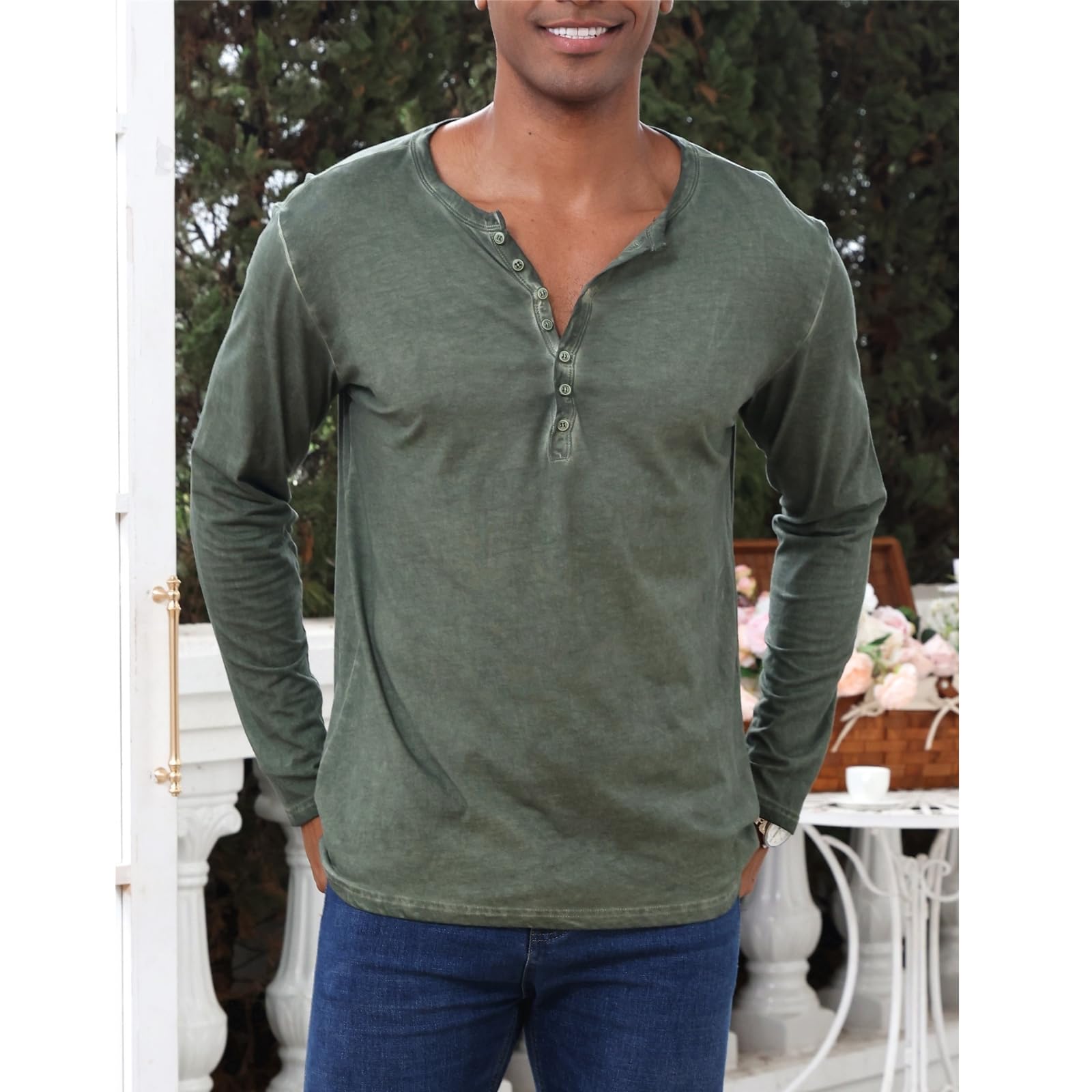 Tee Shirt Homme Manches Longues Henley T Shirt Manche Longue Homme Slim Fit Coton pour Homme M-3XL