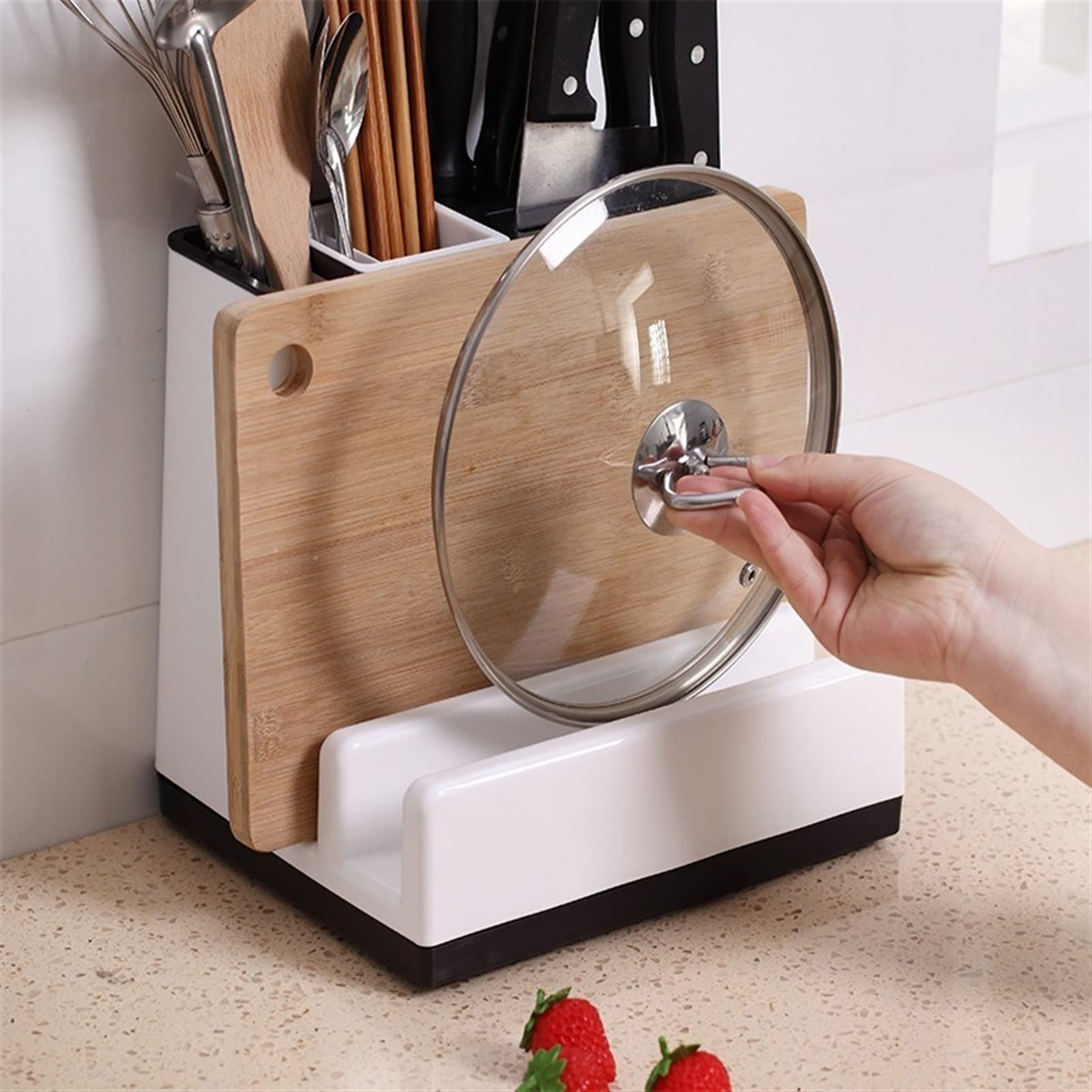 Werkzeughalter Multifunktionale Besteckhalter Pot-Cover-Speicher-Schneidebrett Küchenbesteck Organizer-Rack-Küche Werkzeugregal