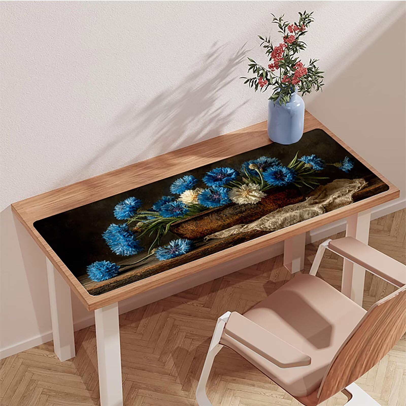 Podkładka na biurko, kwiatowa, dla graczy, 1600 x 800 x 3 mm, podkładka pod mysz z antypoślizgową gumową podstawą, duża, ze zszytymi krawędziami, podkładka pod mysz dla graczy, akcesoria PC, 2-2998