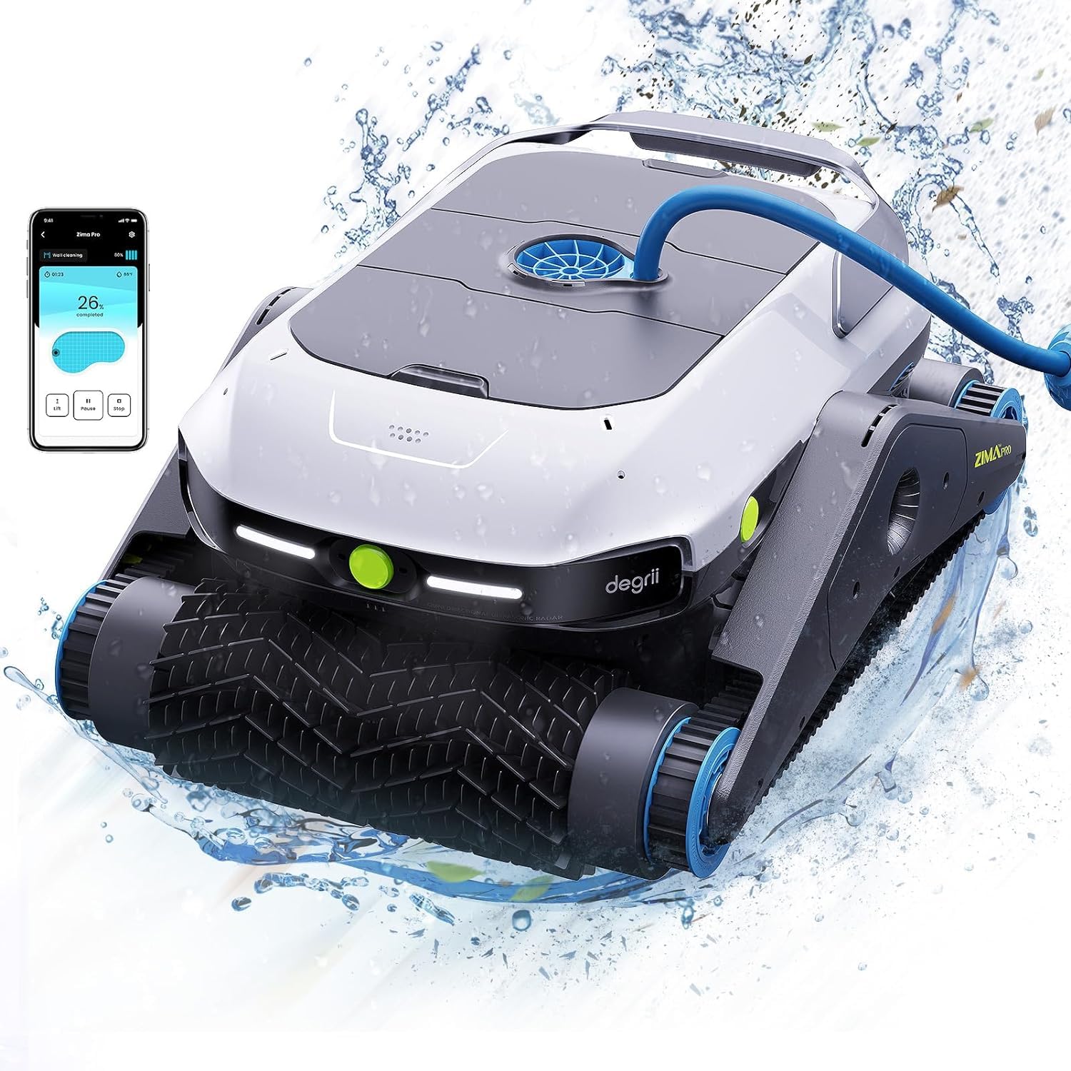 Degrii 2024 Actualización Robot Limpiafondos Piscina Sin Cable (con App), Aspirador Piscina Automatico para Fondo/Muro/Línea de Agua, 210 Minutos，5000 m2 Cubiertos, Radar Ultrasónico; Degrii Zima-Pro