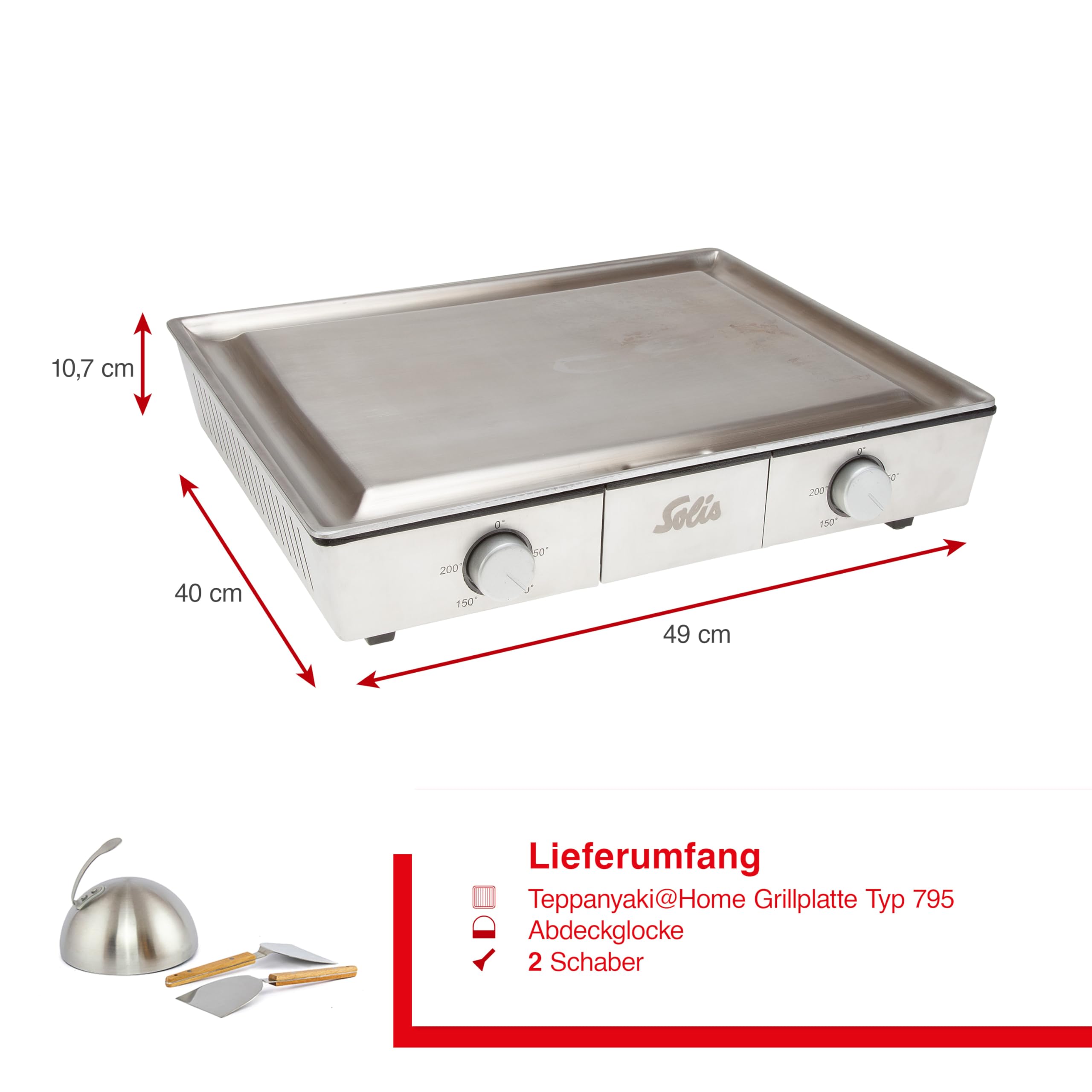 Solis Teppanyaki@Home 795 Tischgrill Elektrogrill Plancha Grillplatte mit Glocke Zwei Heizzonen 8 Personen