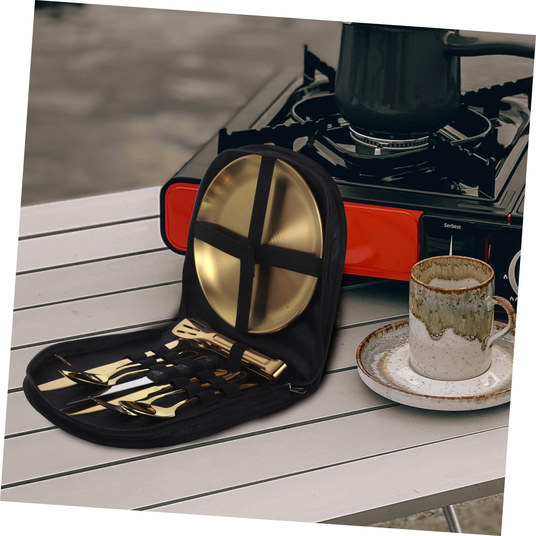Alipis Campingbesteck Inklusive Aufbewahrungstasche Satz aus Edelstahl mit Ergonomischem Design und Bequemem Gebrauch für Camping und Besondere Anlässe
