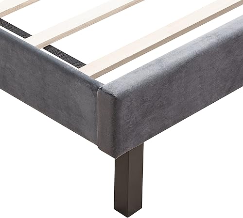 Miniatura 7 de Base de cama Queen con cabecera capitoné capitoné con botones de terciopelo, plataforma tapizada con base de colchón de soporte de listones de