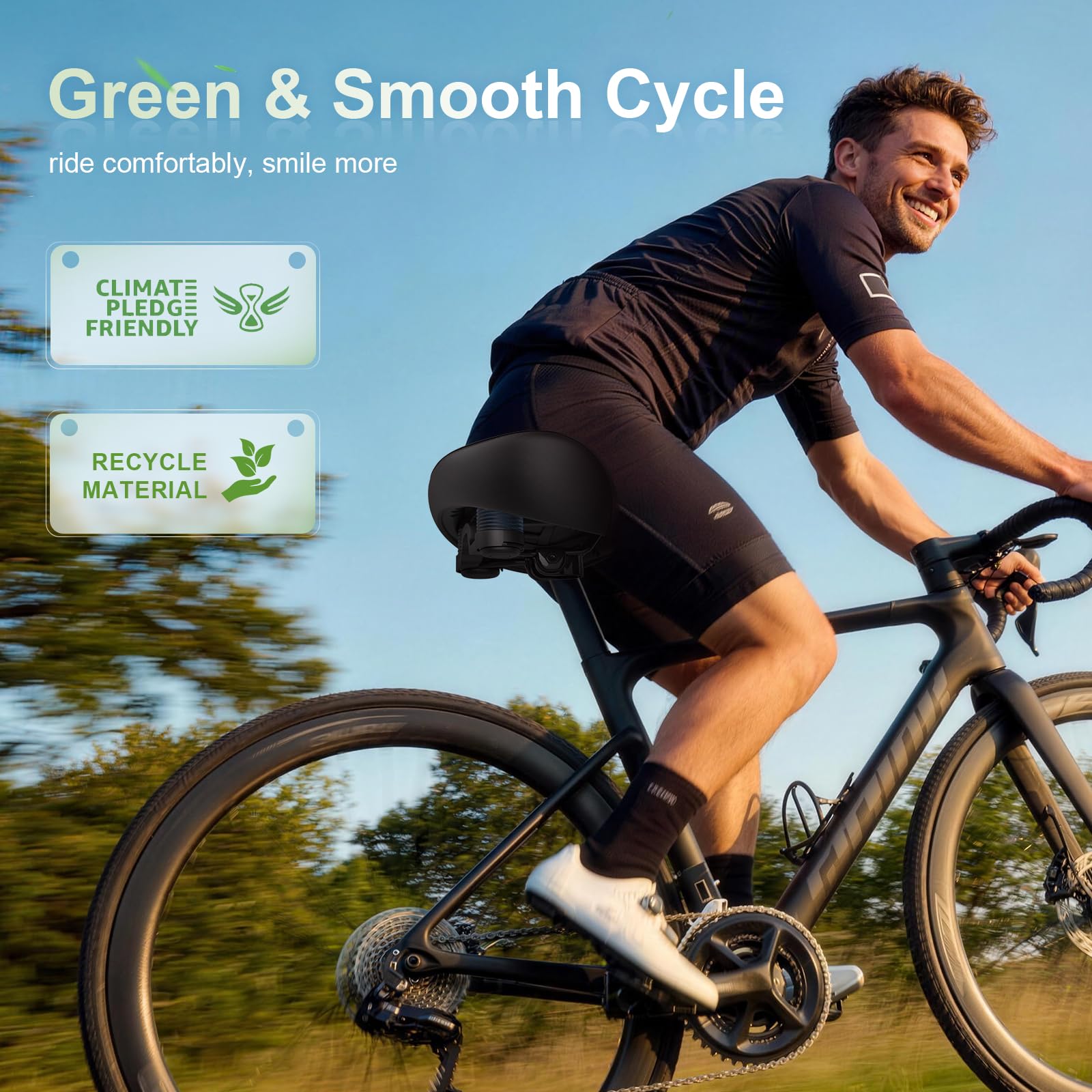 BLUEWIND Nuevo asiento de bicicleta de gran tamaño sin nariz, sillín de bicicleta ancho, diseño novedoso para bicicleta eléctrica, ajuste universal, bicicleta estática o bicicleta estacionaria de