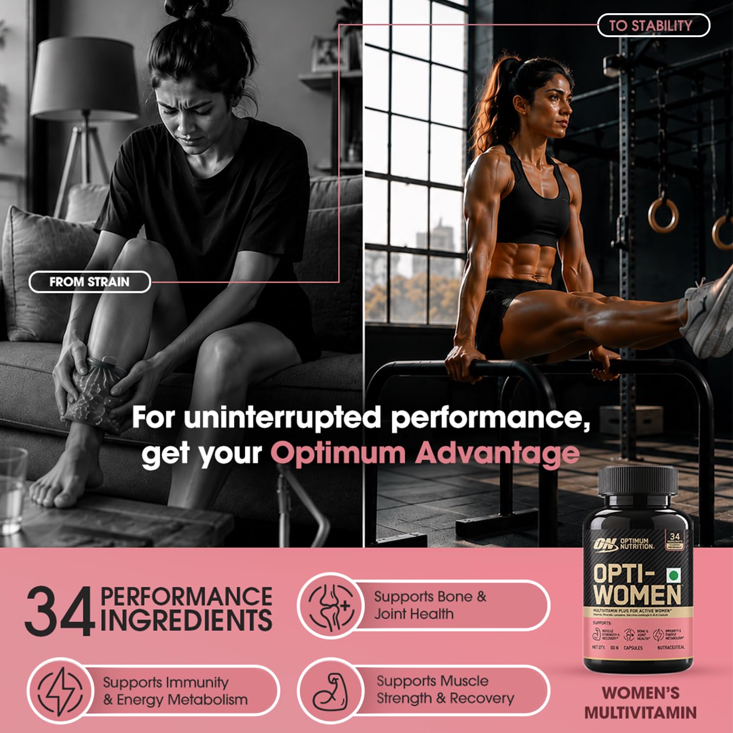 Optimum Nutrition (ON) Opti-Women Multivitamin Plus For Women | 60 capsules | 34 Performance Ingredients | Supports : Muscle Strength & Recovery, Joint & Bone Health, Overall Immunity & Energy, Healthy Metabolism | Designed in USA — Amazon image 3