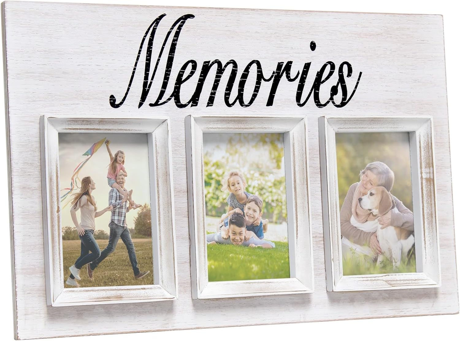 Elegant Designs HG2002-WMS Rustic Farmhouse 3 Photo Collage Wood 4x6 Picture Frame, White Wash "Memories"