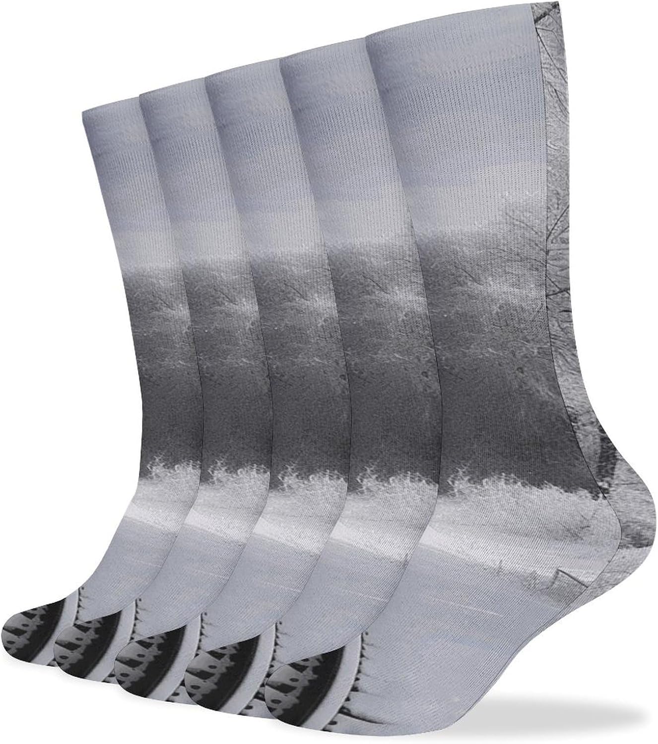 5-Pack Knee High Socks, 15.7 Inch Breathable Casual Socks Snowy Train Tracks Stockings for Men Women