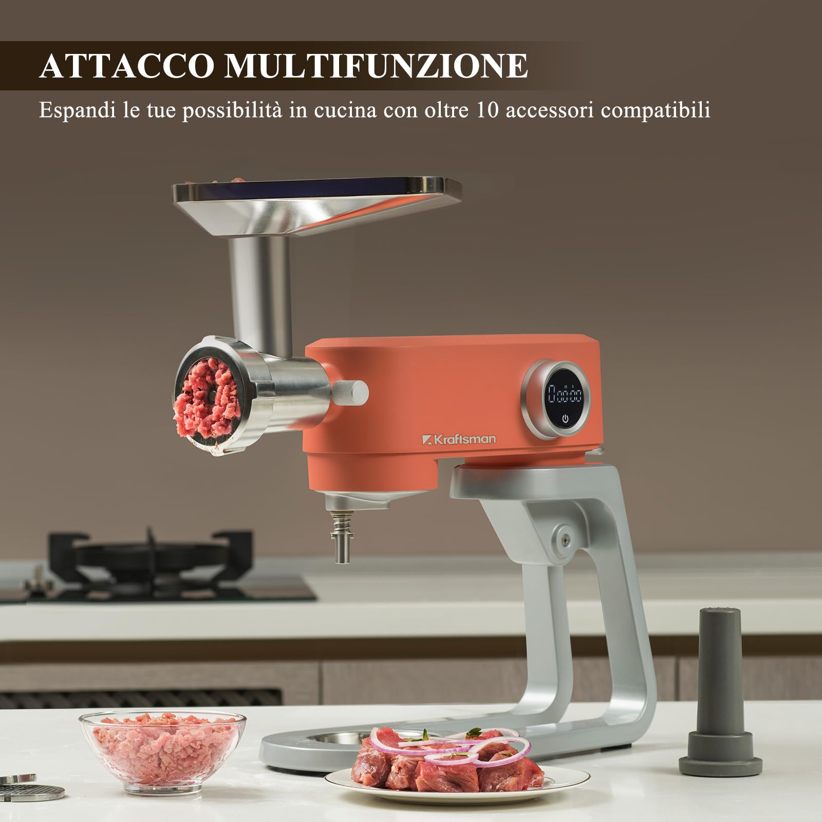 Impastatrice Planetaria Kraftsman in Metallo, 5L Robot da Cucina Multifunzione, 800W, 8 Velocità con Timer, Impastatrice Professionale con 4 Fruste in Acciaio Inox, Ideale per Impasti Duri (Arancione)