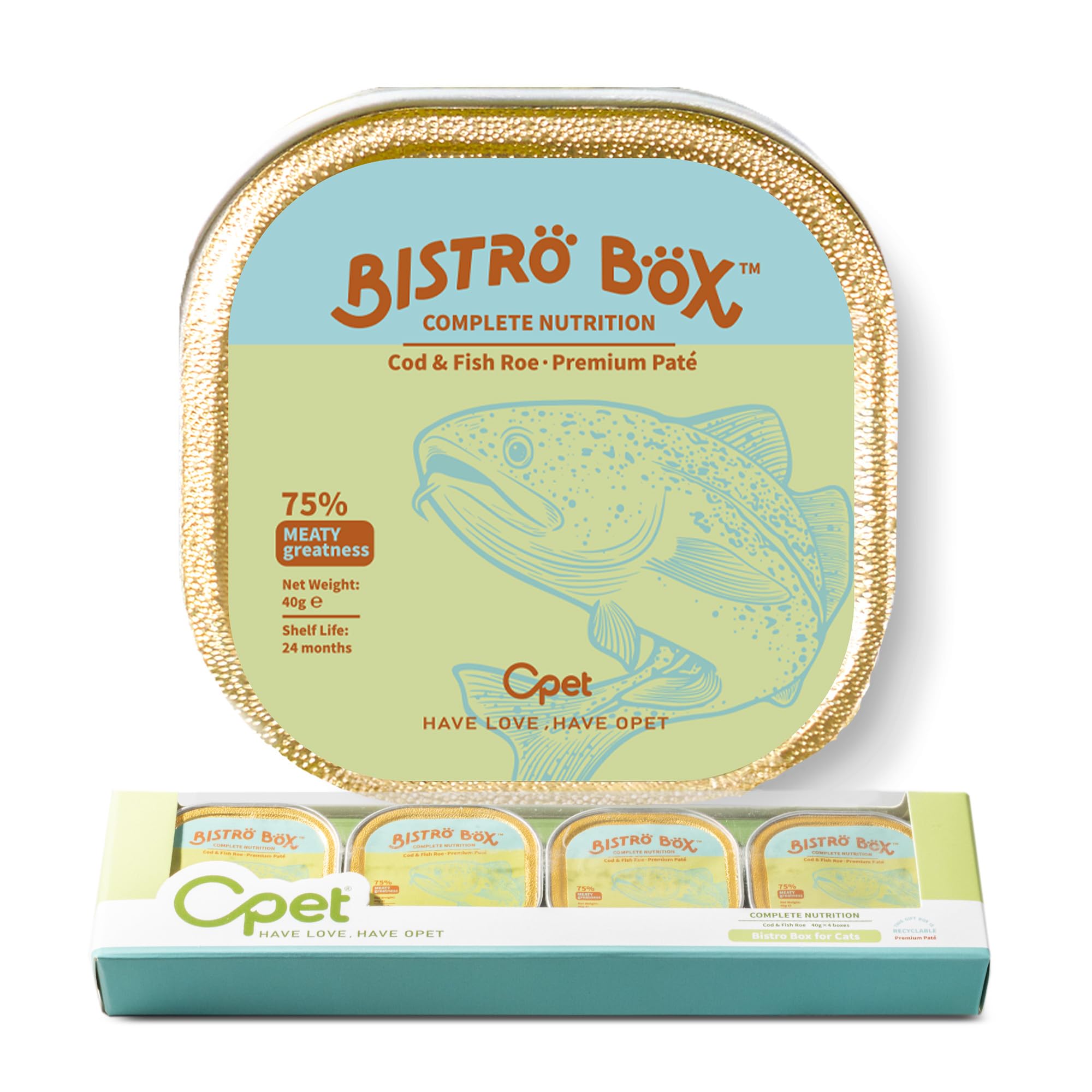 OPETWet Cat Food Pate, Grain Free Wet Pate, Balanced Recipe Cat Can Food, Cod Flavor 1.41 Ounce Pack of 4