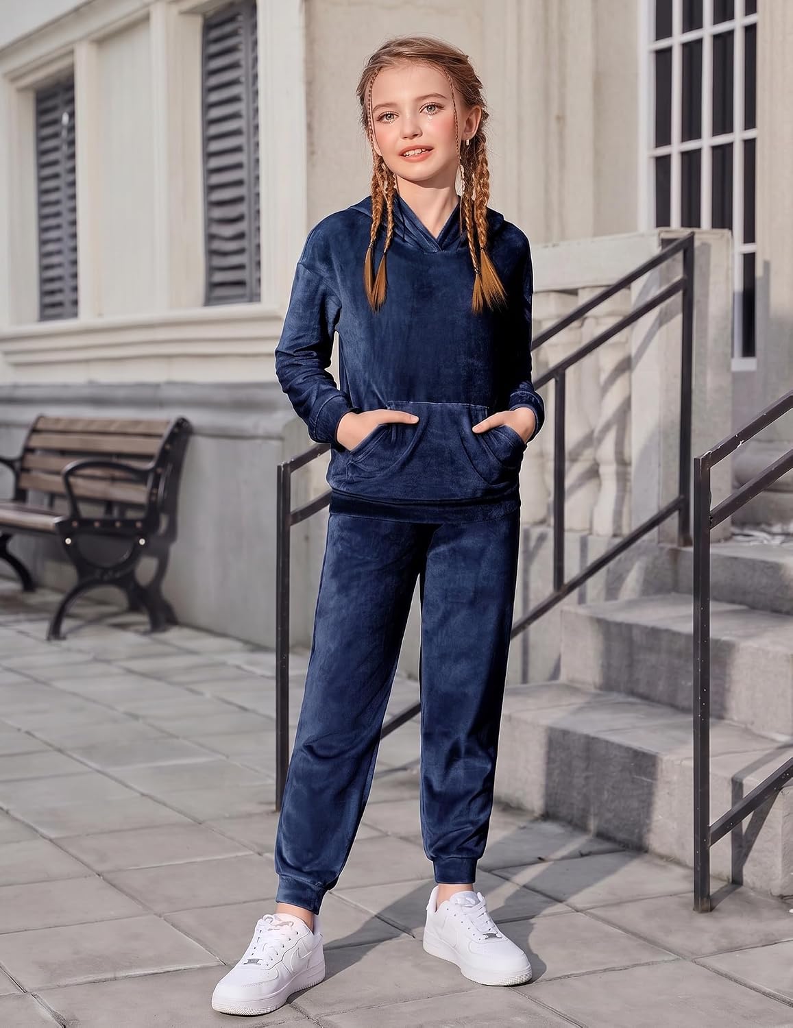 Arshiner Girls Velour 2 Pieces Tracksuits Outfits Athletic Hoodies Sweatshirts and Sweatpants Athletic Clothing Sets