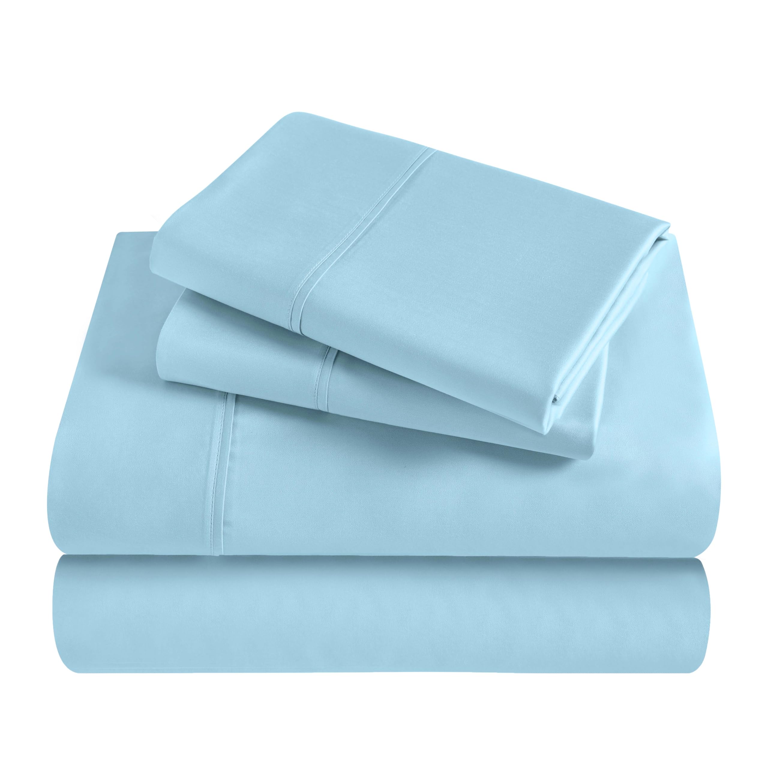 Superior Modal from Beechwood 300 Thread Bed Sheet Set, 1 Elastic Extra Deep Pocket Fitted Sheet, 1 Flat Sheet, 2 Pillowcases, Soft Cool Sheets, Sateen Weave, Bedding Essentials, King, Light Blue