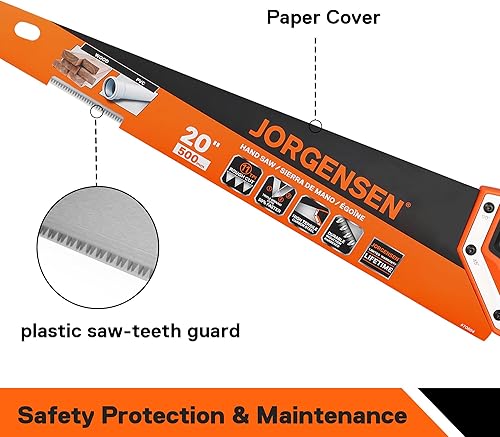 Miniatura 6 de JORGENSEN Sierra de mano profesional de 20 pulgadas, 11 TPI de corte fino ergonómico antideslizante de aluminio mango de soldadura ultrasónica para