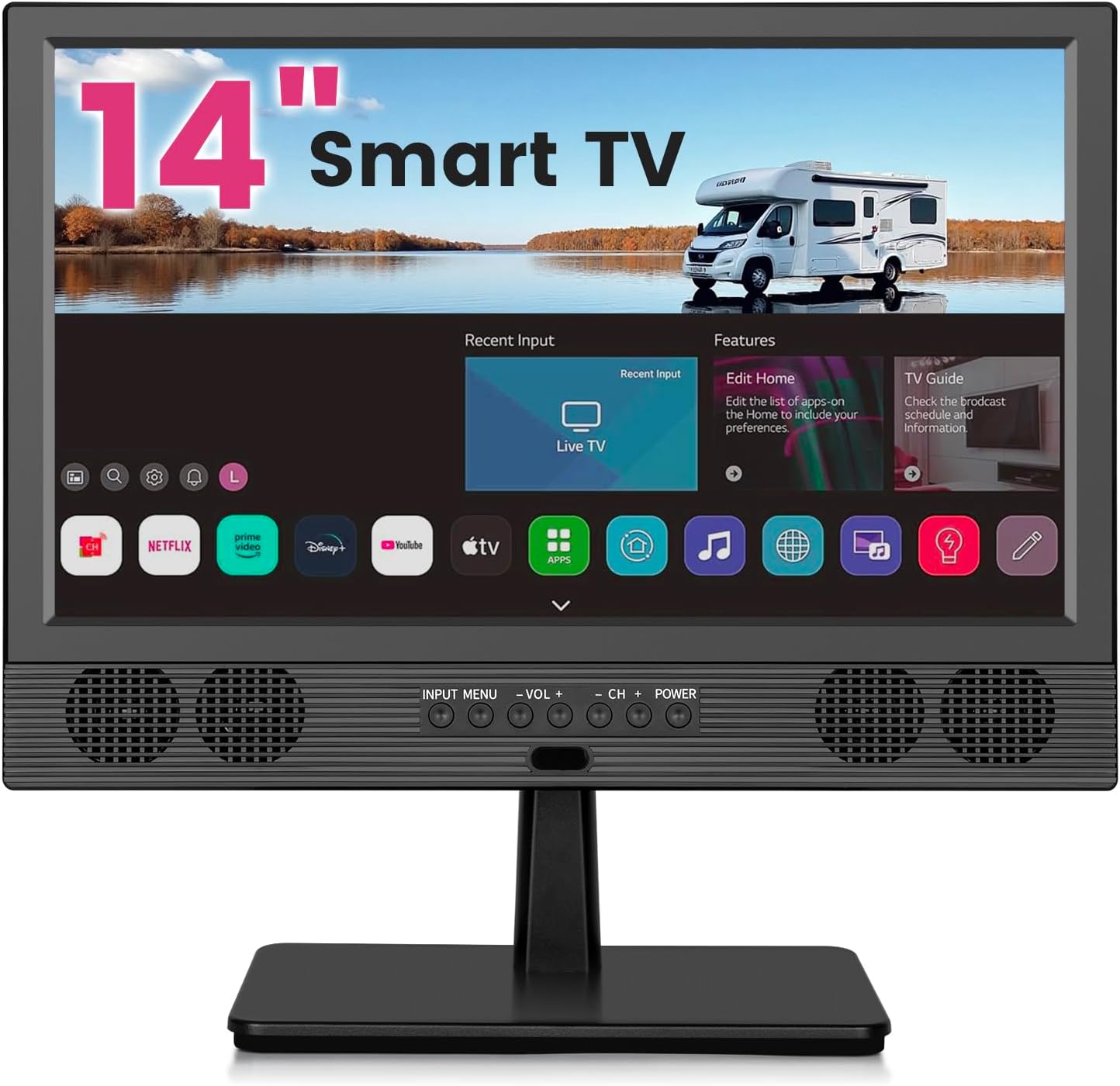 14 Inch Small Smart TV HD LED, Small Portable Smart TV with Built-in APP, Digital ATSC Tuner,HDMI/USB/AV Inputs, Small Smart Television for Kitchen,Bedroom,RV,Camper
