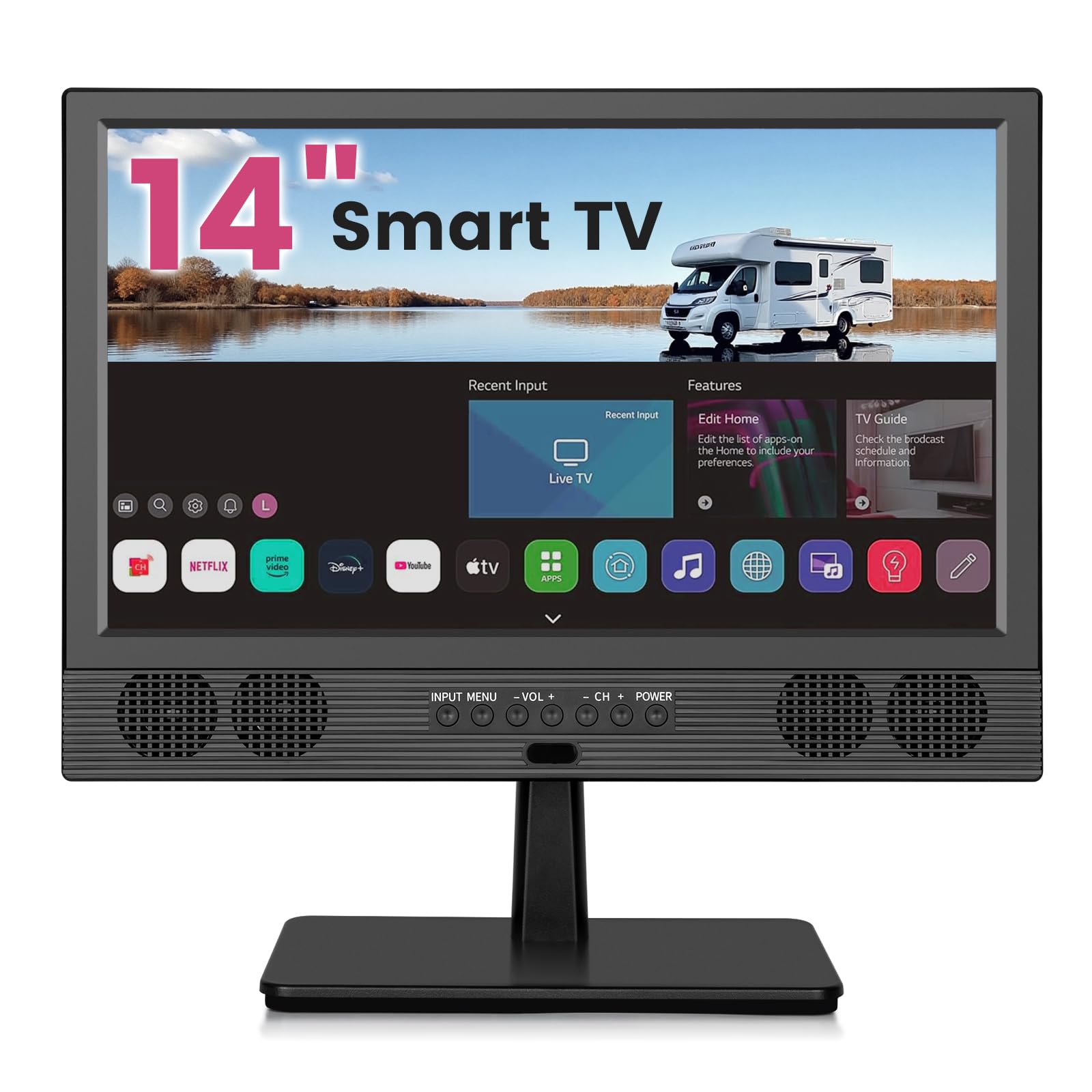 14 Inch Small Smart TV HD LED, Small Portable Smart TV with Built-in APP, Digital ATSC Tuner,HDMI/USB/AV Inputs, Small Smart Television for Kitchen,Bedroom,RV,Camper