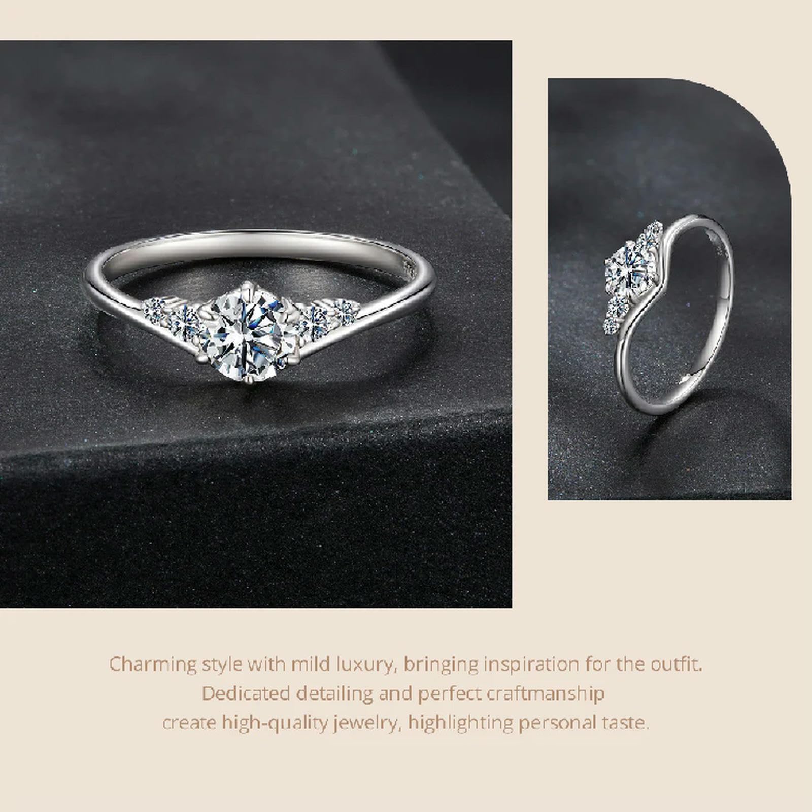 Anillo De Moissanita De 0,6 Quilates Con Engaste De 5 Piedras, Color D, Vvs1, Original, Para Mujer, Joyería De Boda.