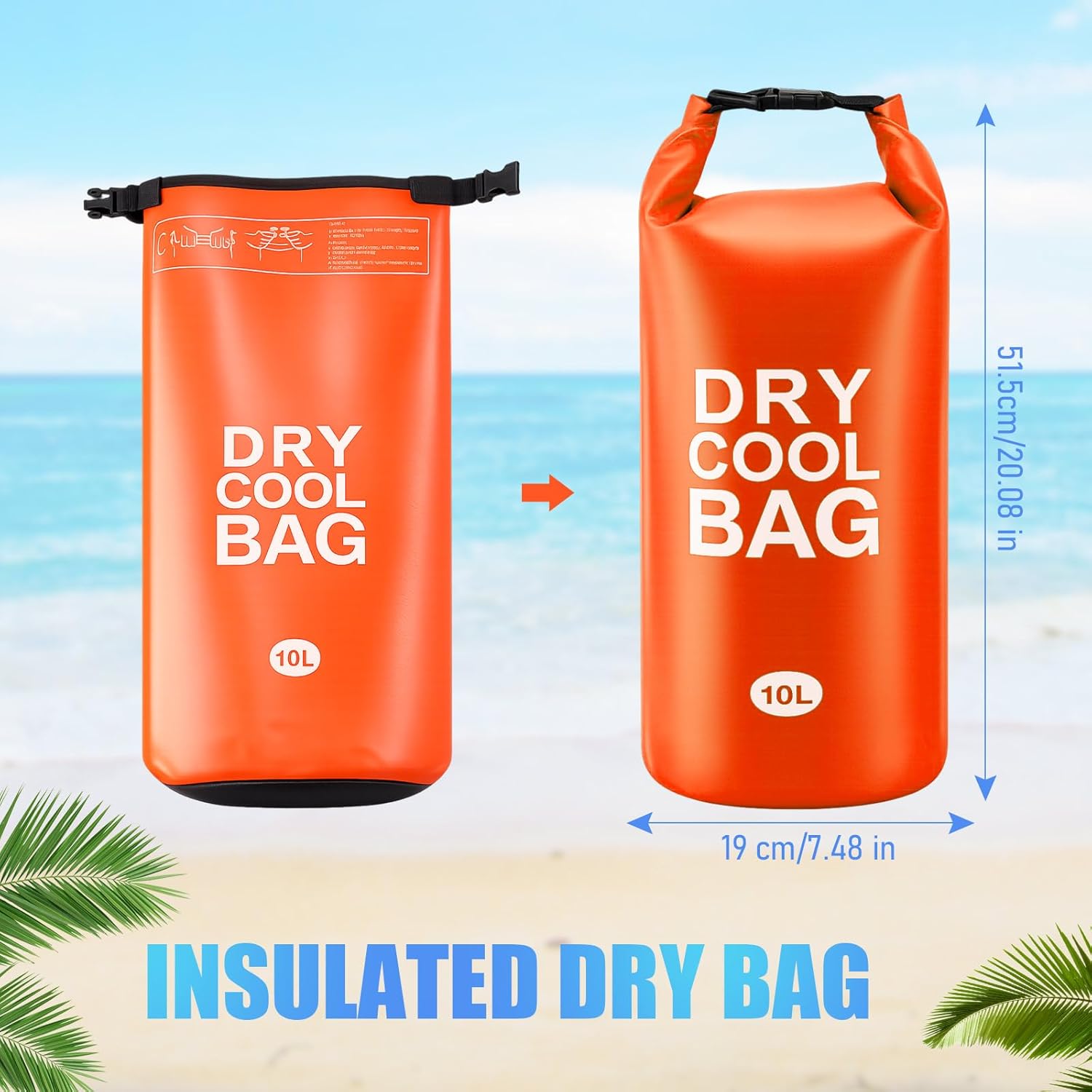 Jexine 2 Pcs 10L Insulated Dry Bag Floating Cooler, Roll Top Waterproof Leak Proof Backpack with Shoulder Strap Collapsible Cooler Bag for Kayaking Fishing Beach Boating Camping Water Activities