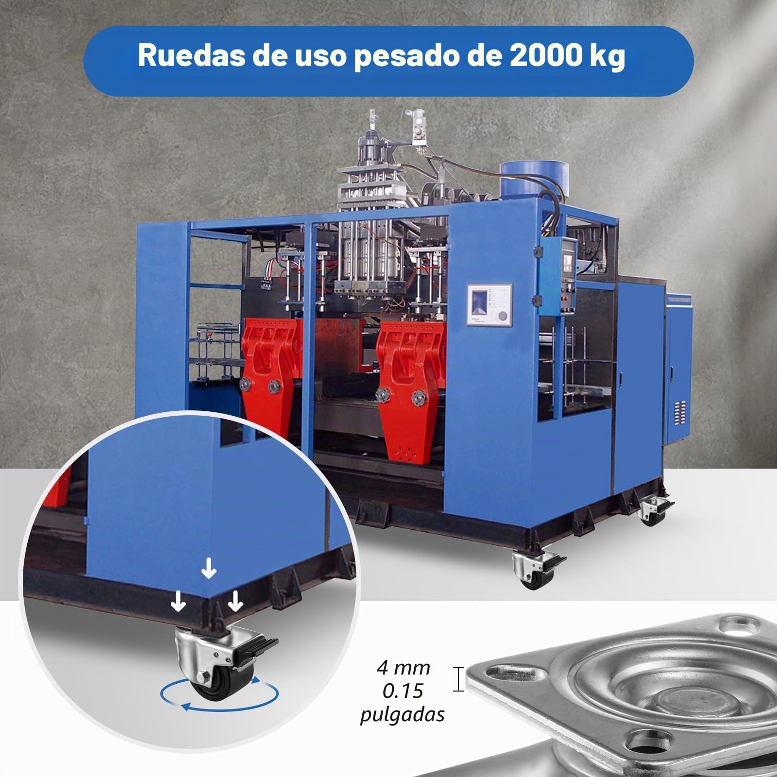 70mm Ruedas Giratorias con Freno, Ruedas para Muebles Pesados, 360 Grados Nylon Bajo Centro de Gravedad Ruedas Carga 2000KG, Ruedas para Mover Muebles, Mesa de Centro, Taller, Set de 4