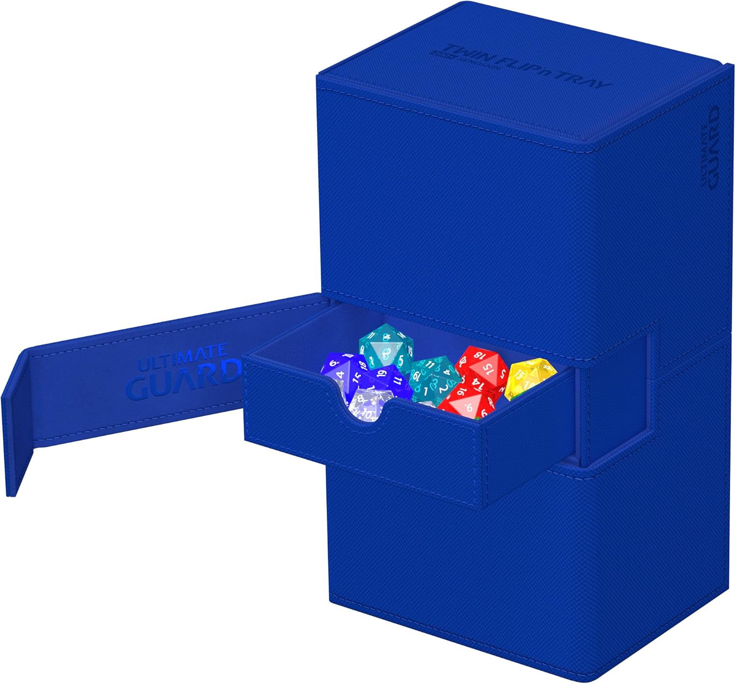 Ultimate Guard Twin Flip'n'Tray 200+, Deck Case for 200 Double-Sleeved TCG Cards + Dice Tray, Blue, Independent Magnetic Closure & Microfiber Inner Lining