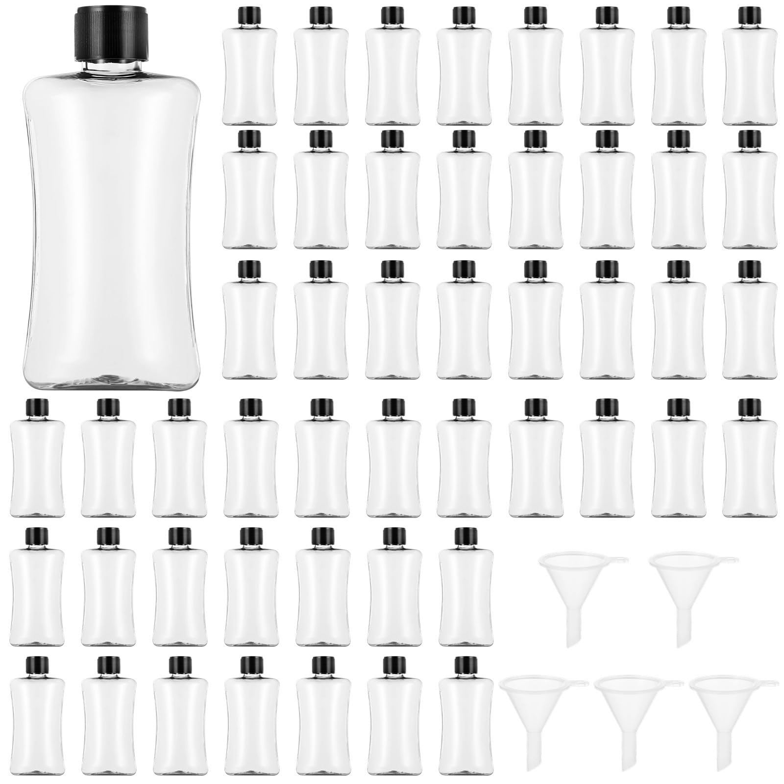 50 szt. butelek podróżnych z klapką, 100 ml, przezroczyste plastikowe pojemniki podróżne, przenośne, szczelne butelki do wyciskania, do wielokrotnego napełniania, puste pojemniki kosmetyczne na płynny