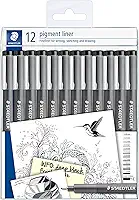 STAEDTLER Caneta Nankin Pigment Liner 12 Unidades Preto - 308-9 TB12 - Pontas Variadas: 0.05, 0.1, 0.2, 0.3, 0.4, 0.5, 0.6, 0.7, 0.8, 1.0, 1.2 e 0.3-2.0mm - Fineliner Permanente com Tinta Pigmentada