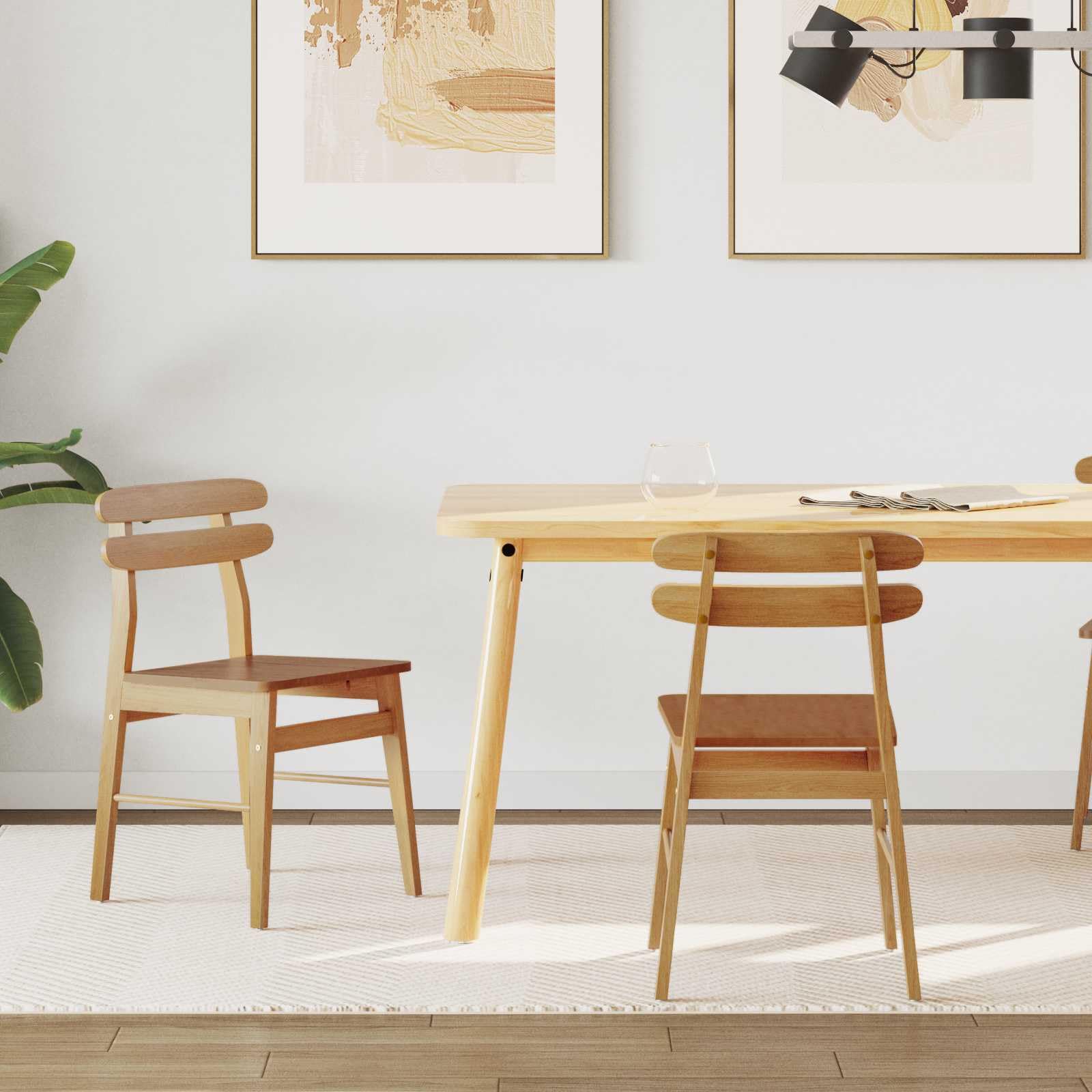 Set di 2 sedie da sala da pranzo in legno massello naturale massiccio, vintage, con imbottitura, ergonomiche, robuste, versatili, per sala da pranzo, cucina, soggiorno, caffetteria
