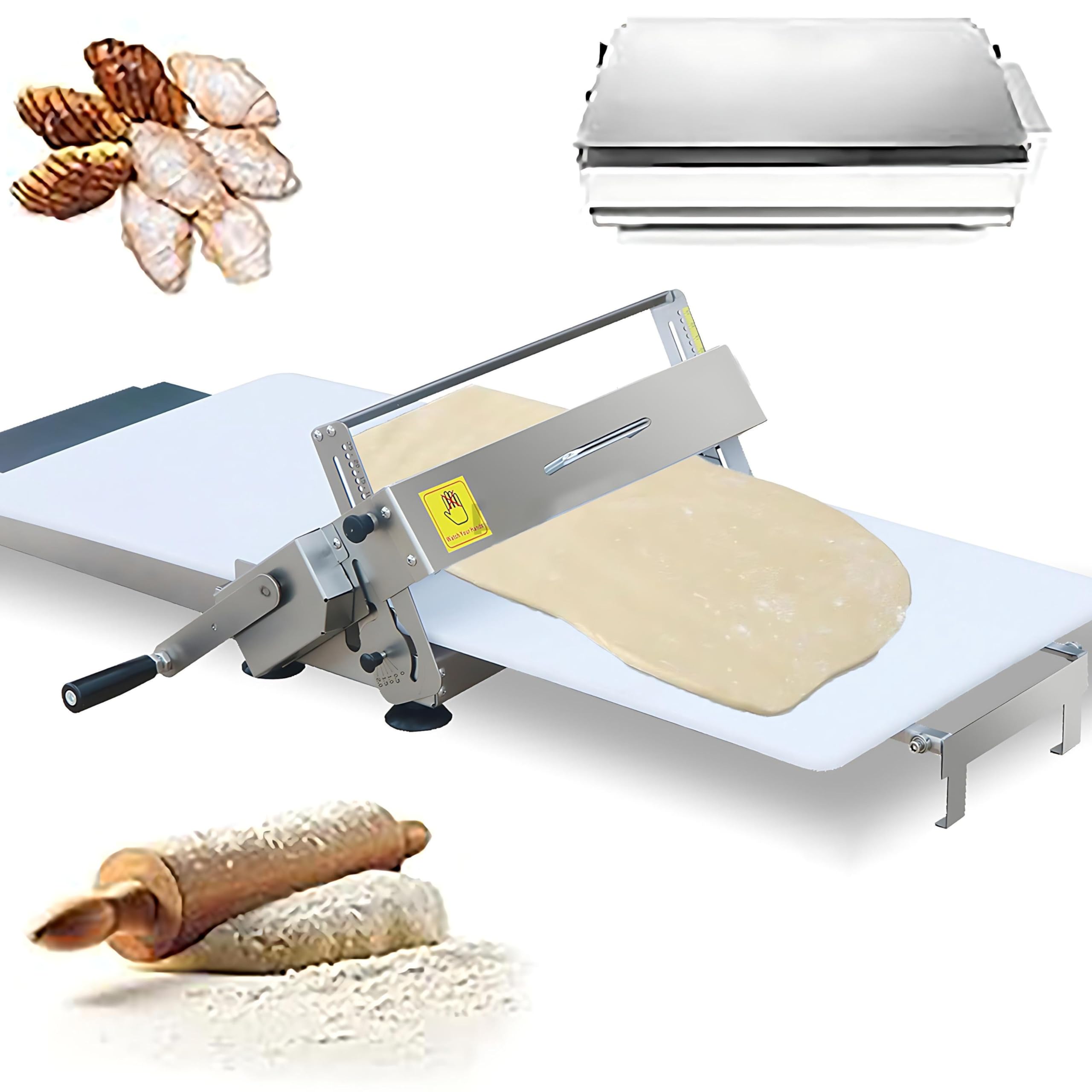Sfogliatrice Manuale in Acciaio Inox, Spessore Regolabile 5-25 mm, per Pizza, Cornetti, Pasticceria e Fondente, Design da Tavolo, per Pizza e Commerciale Width11.81in