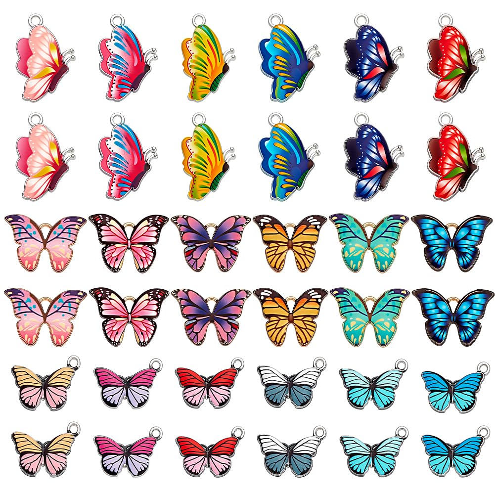 PH PandaHall 60pcs Breloques Papillon En Verre Coloré Avec Mousqueton Pour Tricot Et Bijoux