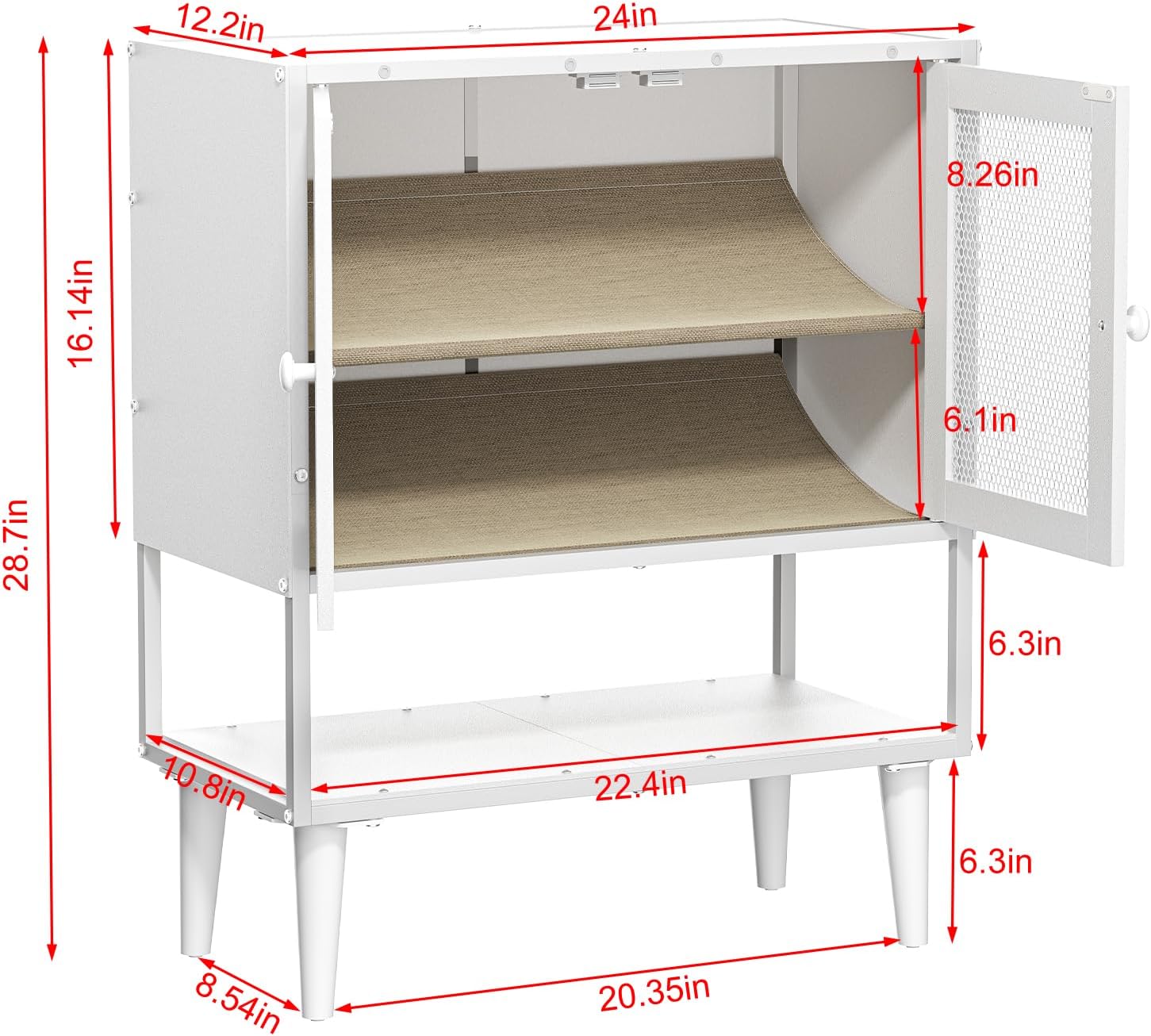 Shoe Storage Cabinet with Visible Mesh Doors for Entryway, Small Shoe Organizer Holds 12-16 Pairs of Shoes up to 11.8"L, Freestanding Wooden Shoe Rack with Front Door for Hallway, Living Room (White)