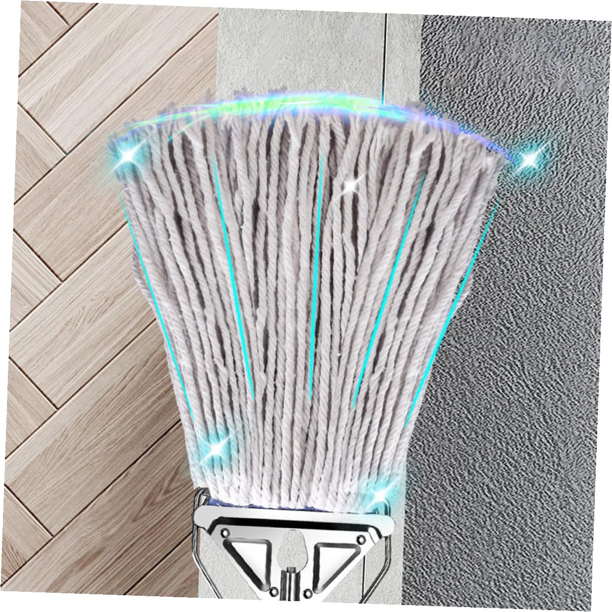 Mopa de Algodón Absorbente para Limpieza Húmeda y Seca Trapeador Triangular de Aluminio Resistente para Suelos de Madera Azulejos y Cemento Mango Ergonómico Antideslizante Alta