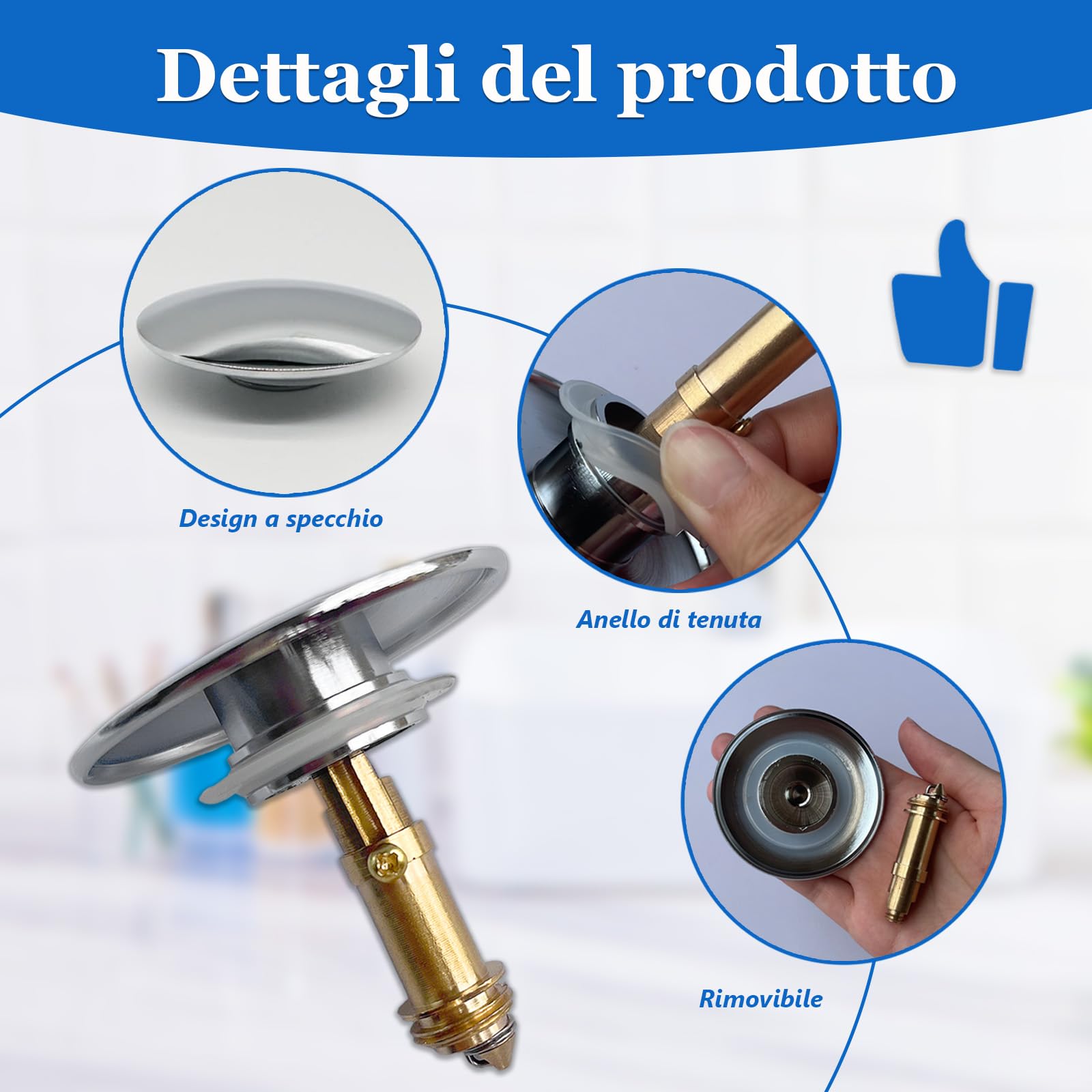 2 tappi universali per lavello con catena, ricambio universale