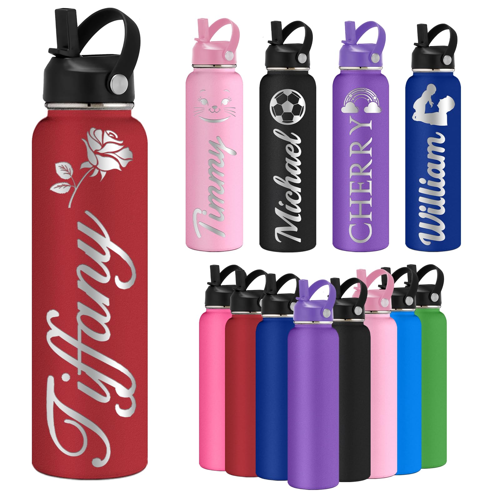 Oscolewis Custom Water Bottle Personalized Stainless Steel Name Water Bottles 12 18 24 32 40oz Customized Engraved Insulated Bottle for Women Men Icon7