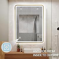 Vista 8 de Espejo de baño LED, espejo rectangular de 36 x 24 pulgadas, espejo de pared antivaho con luz cálida / natural / blanca ajustable de 3 colores, 6000