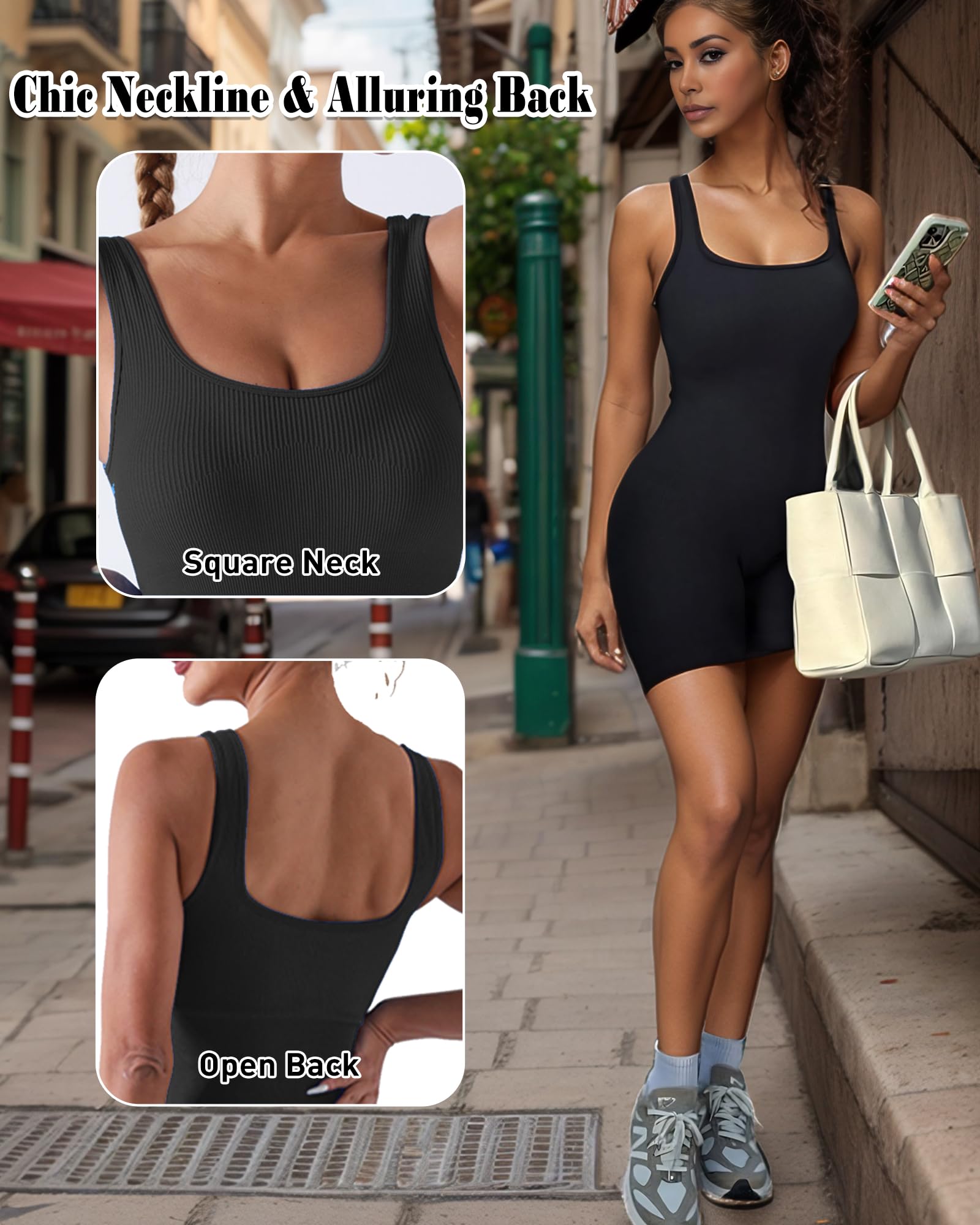 Merlvida Tuta Intera Donna Corto Jumpsuit Sportivo Senza Cuciture Completo Palestra Elasticizzato Tutina Aderente Elegante Body Sexy Estivo Lifting Gym Yoga Workout