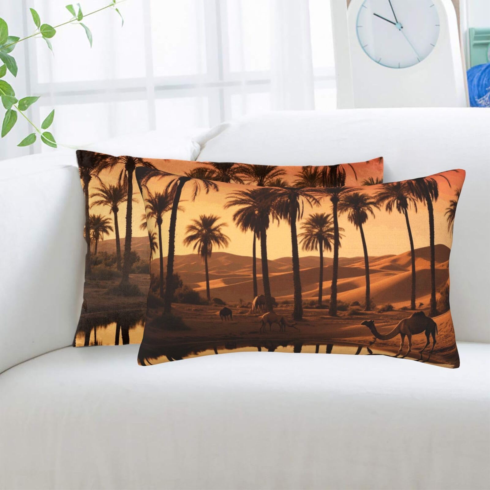 2 Pack Standard Pillowcases Sets, Ultra Soft Comfort Microfiber Plush Pillow Cases Plam Tree and Sunset Decorative Throw Pillow Cover with Hidden Zipper for Bedroom, Sofa, Couch,14"X20"