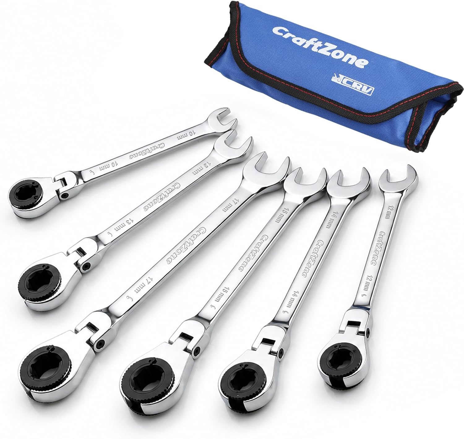 6-Piece Metric Ratcheting Wrench Set, Flex Head 10-17mm