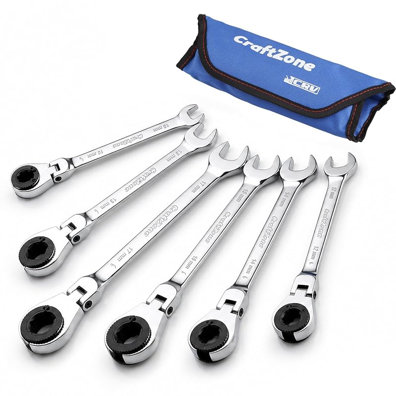 Kit de Chaves Combinadas com Catraca e Cabeça Flexível CRAFTZONE 10–17 mm, 6 Peças