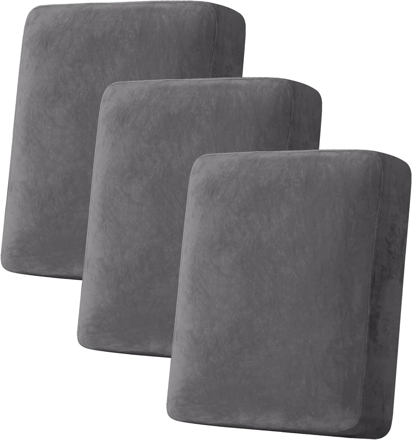 H.VERSAILTEX Velvet Stretch Couch Cushion Cover Plush Cushion Slipcover for Chair Loveseat Sofa Cushion Furniture Protector Seat Cushion Sofa Cover (3 Piece Sofa Cushion Covers, Grey) 3 Cushion Sofa Grey