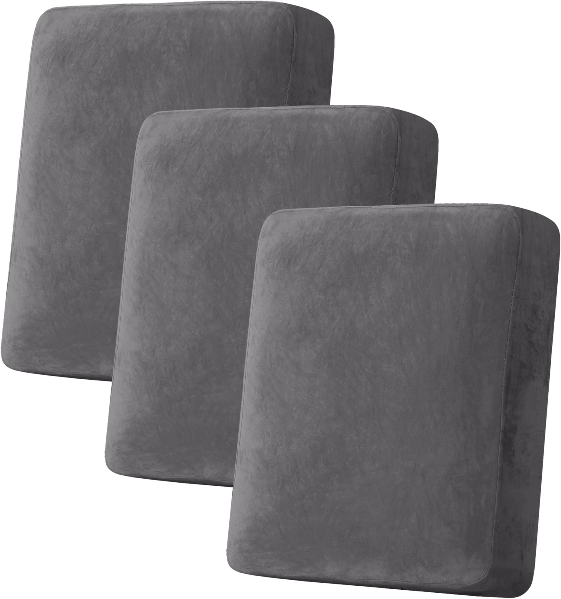H.VERSAILTEX Velvet Stretch Couch Cushion Cover Plush Cushion Slipcover for Chair Loveseat Sofa Cushion Furniture Protector Seat Cushion Sofa Cover (3 Piece Sofa Cushion Covers, Grey)
