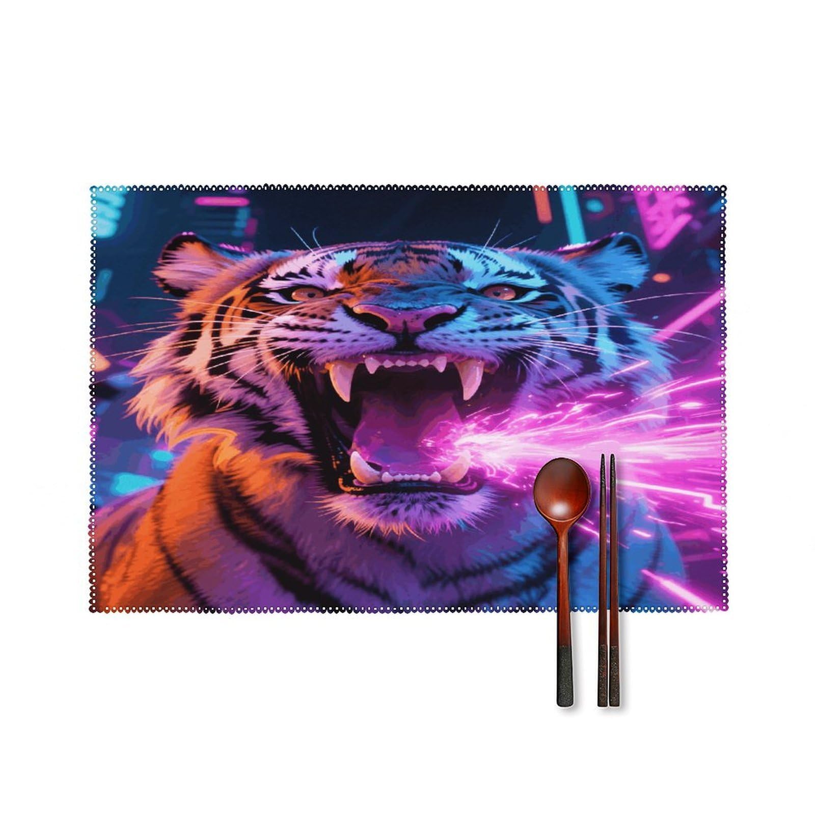 Tiger Placemats Set of 4 Heat Resistant Non-Slip Place Mats for Dining Table Washable Placemat Wipeable Dining Table Mat Canvas Place Mats Dining Table Decor