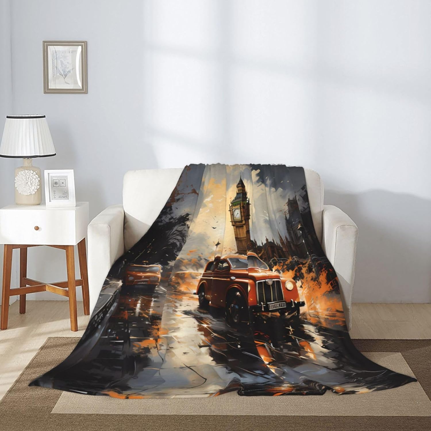 London Color Taxi Decorative Gift Blanket, Sofa Bed Living Room Camping Travel Blanket (50 * 40 inches), Flannel Children's Blanket,