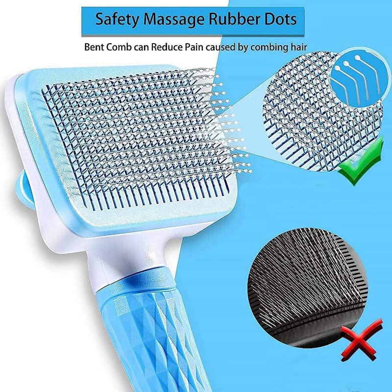 Image of Myeong Self Cleaning Slicker Brush, Pet Grooming Shedding Brush for Dogs and Cats - Easy to Remove Loose Undercoat, Pet Massaging Tool Suitable for Pets with Long or Short Hair (Rectangular)