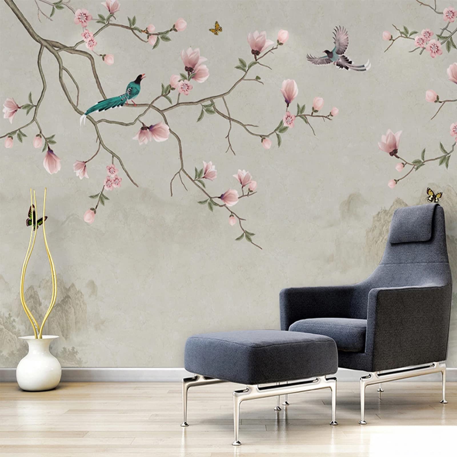Papier peint fleurs de magnolia 3D style traditionnel chinois peint à la main