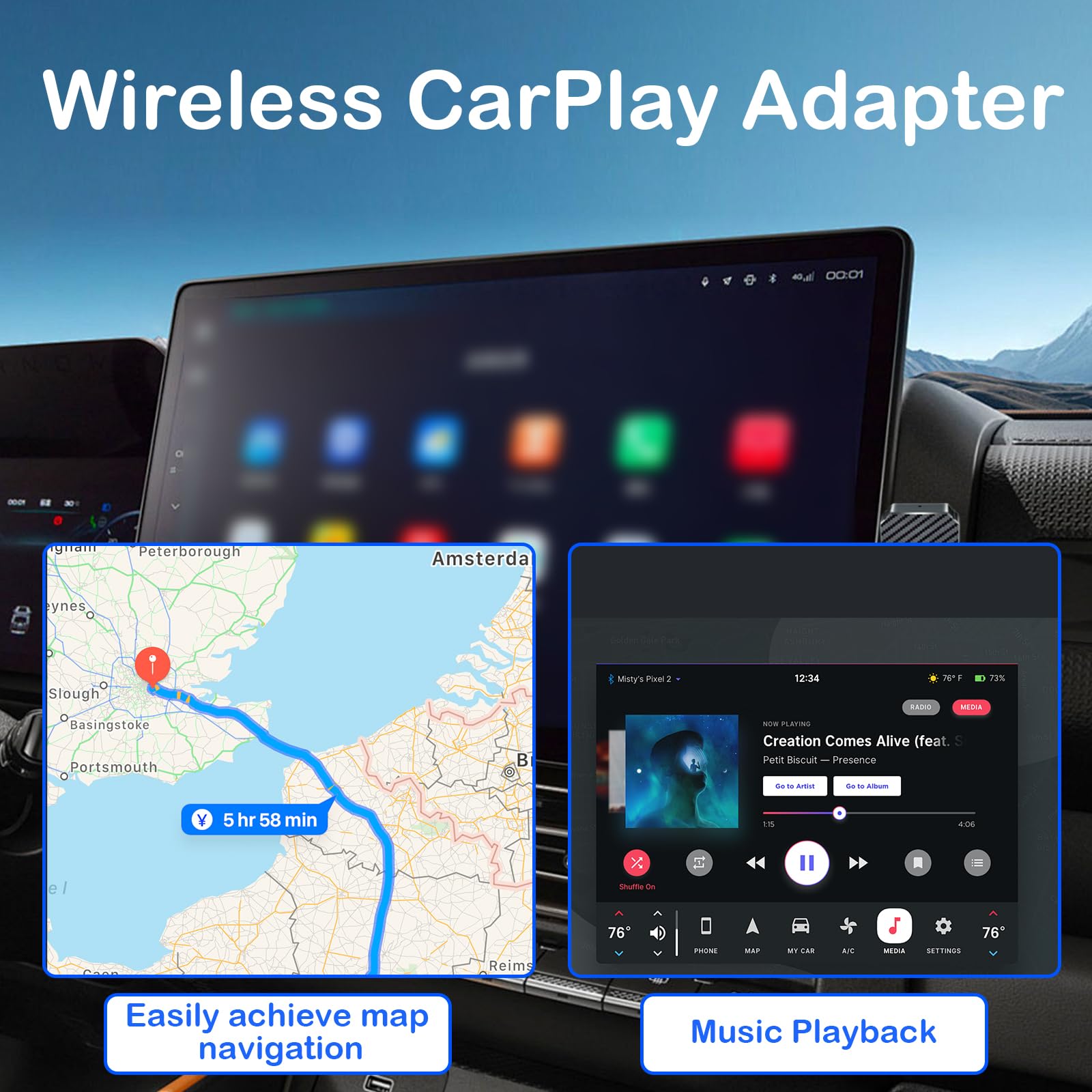 Adaptateur CarPlay Sans Fil, Carplay Android Auto, 2-en-1 Carplay adaptateur sans fil, convertir carplay filaire en car-play sans fil, pour Voitures équipées De Car-play & AA,USB C/A, Plug And Play
