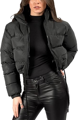 Miniatura 2 de Arssm Chaqueta acolchada recortada para mujer, ligera, de invierno, abrigos, abrigos, con cordón, acolchados, ropa de abrigo
