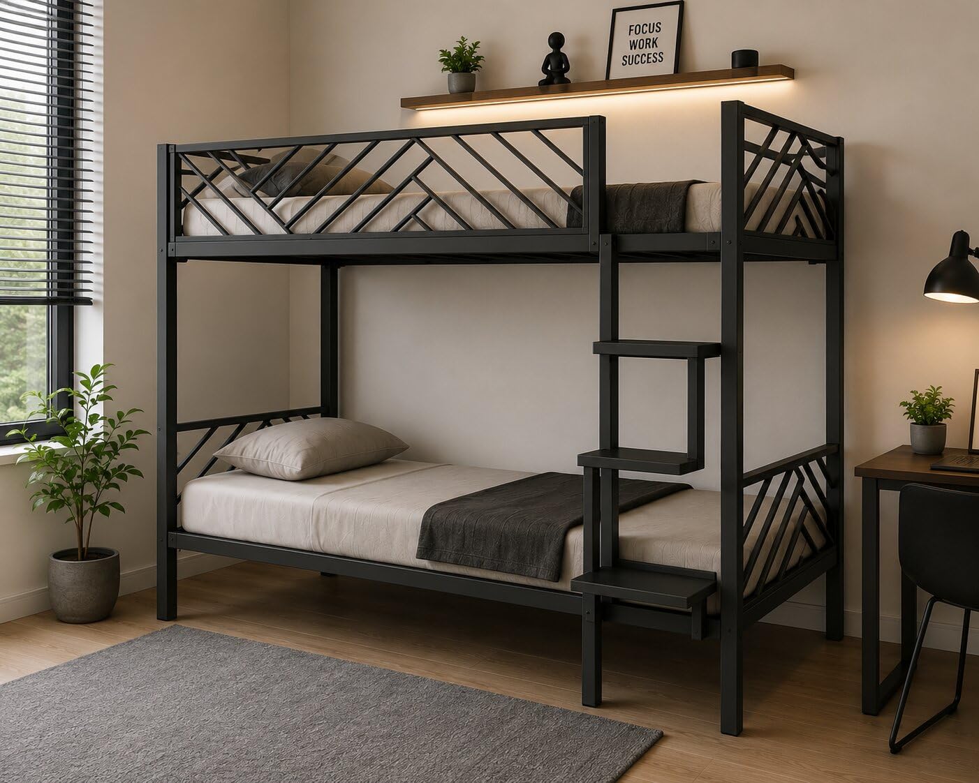 Metal Bunk Bed Twin Over Twin with Ladder, Heavy Duty Steel Frame, Space Saving Kids & Adult Bunk Bed, Safety Guard Rails, Noise-Free, White, 74 x 36 x 60 Inches-image-34