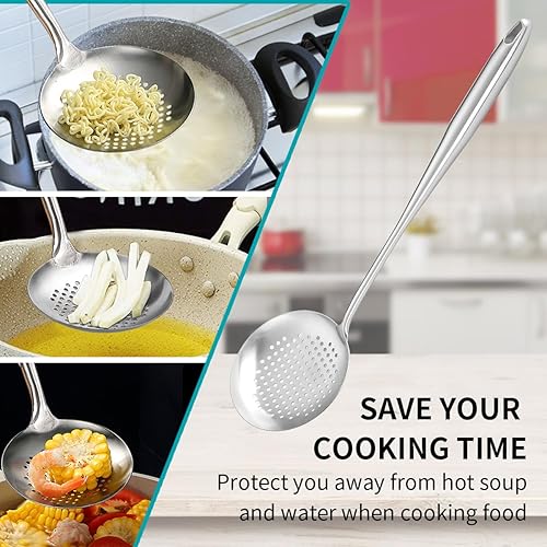 Miniatura 6 de Berglander Juego de espátulas Wok, utensilios de cocina de acero inoxidable - Herramientas Wok de 17 " espátula, cucharón, espumadera